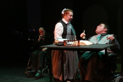 (l - r) John Edgar as Poole, Emma McCaffrey as Miriam Jekyll and Stephen Tait as Dr Jekyll Photos: Douglas Jones